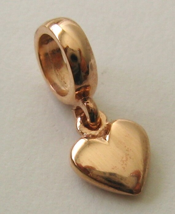 GENUINE SOLID 9K 9ct YELLOW GOLD CHARM HEART BEAD with 3D LOVE HEART DROP