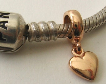 Genuine SOLID 9K 9ct Rose GOLD Charm Solid Love Heart Drop Bead