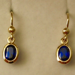 7x5mm Genuine SOLID 9K 9ct YELLOW GOLD September Birthstone Sapphire Dangle Hook Earrings