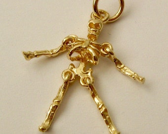 Genuine SOLID 9K 9ct YELLOW GOLD 3D Skeleton Movable charm pendant
