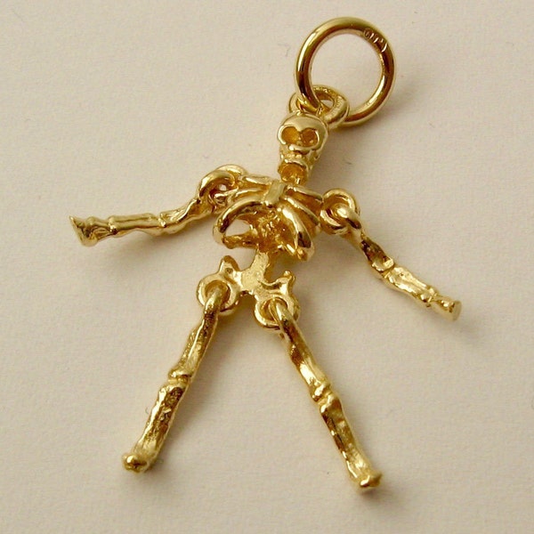 Genuine SOLID 9K 9ct YELLOW GOLD 3D Skeleton Movable charm pendant