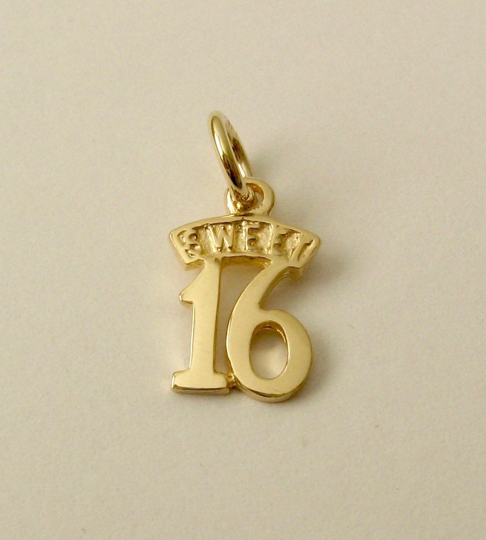 Genuine SOLID 9ct YELLOW GOLD Sweet 16 Birthday charm pendant Gift