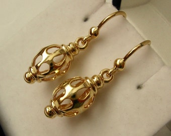 Genuine SOLID 9ct YELLOW GOLD Filigree Drop Dangle Hook Earrings