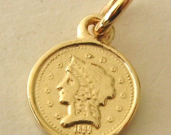 Genuine SOLID 9K 9ct YELLOW GOLD Small Coin 1899 charm/pendant