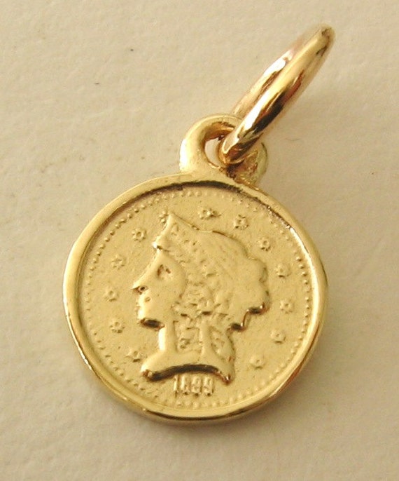 Genuine SOLID 9K 9ct YELLOW GOLD Small Coin 1899 charm/pendant