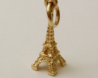 Genuine SOLID 9K 9ct YELLOW GOLD 3D Paris Eiffel Tower charm/pendant