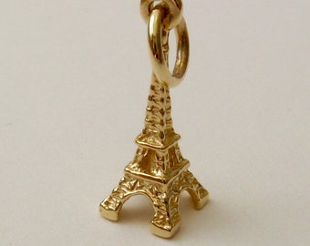 Genuine SOLID 9K 9ct YELLOW GOLD 3D Paris Eiffel Tower charm/pendant