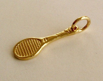 Genuine SOLID 9ct YELLOW GOLD Tennis Racquet Sport charm pendant