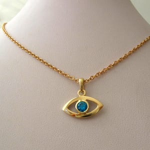 Genuine SOLID 9K 9ct YELLOW GOLD Sapphire Evil Eye Necklace Pendant