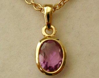 8x6mm Genuine SOLID 9K 9ct YELLOW GOLD February Birthstone Amethyst Pendant