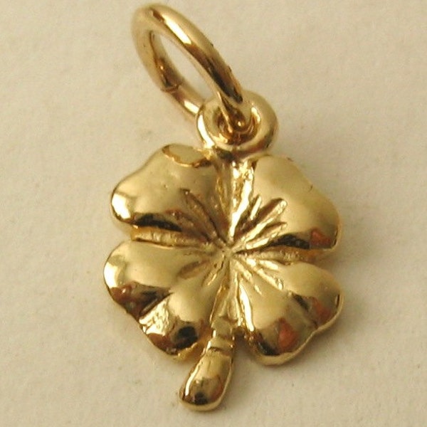 Pendentif à breloques trèfle à 4 feuilles trèfle à quatre feuilles véritable en OR JAUNE 9 carats