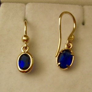 7x5mm Genuine SOLID 9K 9ct YELLOW GOLD September Birthstone Sapphire Dangle Hook Earrings image 3