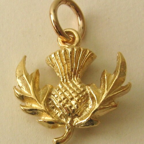 Genuine SOLID 9K 9ct YELLOW GOLD 3D Scottish Thistle charm/pendant