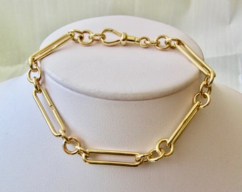 Genuine SOLID 9ct Yellow GOLD Trombone Link Albert Bracelet with Clasp Dog Clip