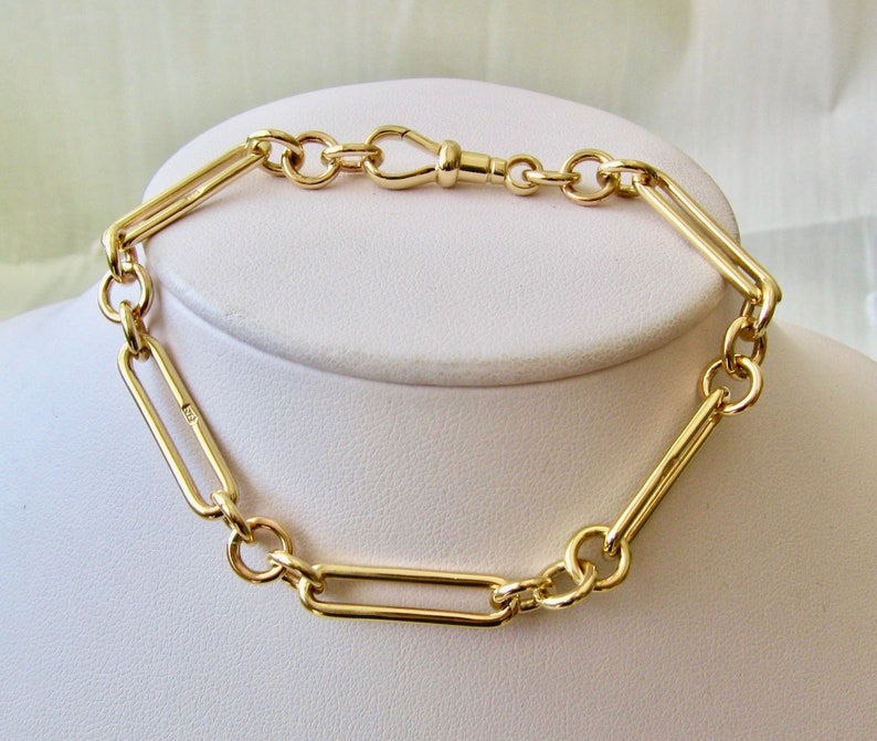 Genuine SOLID 9ct Yellow GOLD Trombone Link Albert Bracelet - Etsy