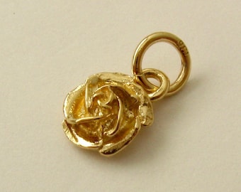Genuine SOLID 9ct YELLOW GOLD 3D English Rose charm pendant Gift