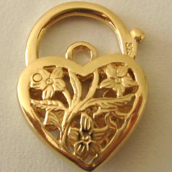 Genuine SOLID 9K 9ct YELLOW GOLD 3D Filigree Heart Padlock Clasp