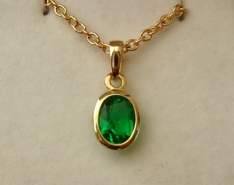 8x6mm Genuine SOLID 9K 9ct YELLOW GOLD May Birthstone Emerald Pendant