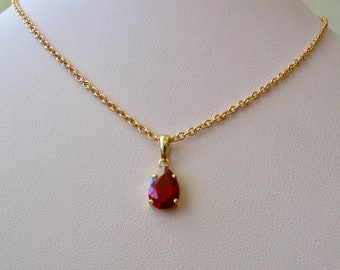 Genuine 9K 9ct Solid Gold July Birthstone Pear Shape Ruby Pendant