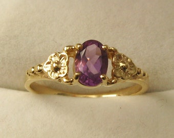 Genuine SOLID 9ct Yellow Gold Natural Amethyst Daisy Dress Ring Birthday Gift