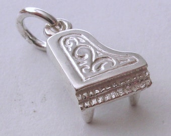 Genuine SOLID 925 STERLING SILVER 3D Piano Music  charm/pendant