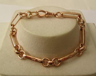 Pulsera Albert de oro rosa macizo auténtico de 9 quilates con cierre de clip de perro de 19,5 cm