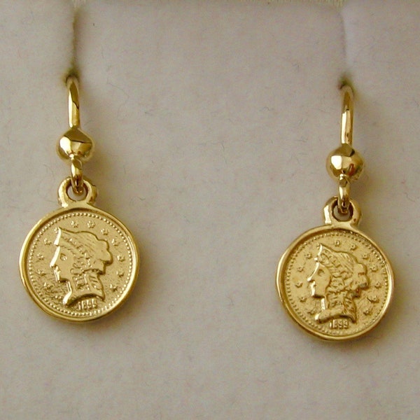 Genuine SOLID 9K 9ct YELLOW GOLD Small 1899 Coin Dangle Hook Earrings