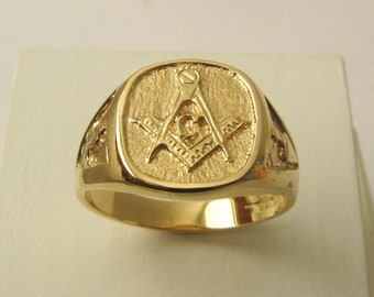 Genuine SOLID 9K 9ct YELLOW GOLD Large Mens Masonic Ring