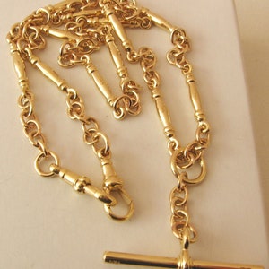 Genuine SOLID 9K 9ct Yellow GOLD Albert Chain Necklace with T-Bar and Double Dog Clip Clasps 55 cm