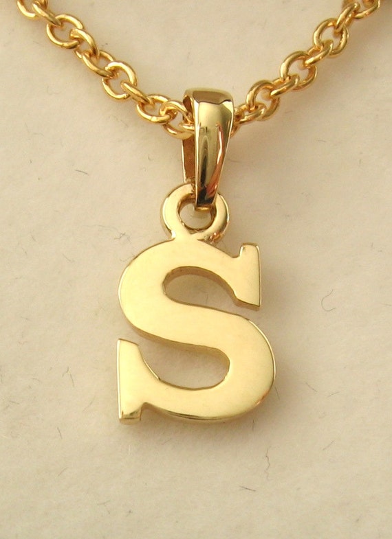 Genuine SOLID 9K 9ct YELLOW GOLD 3D Initial S Letter Pendant with Bail