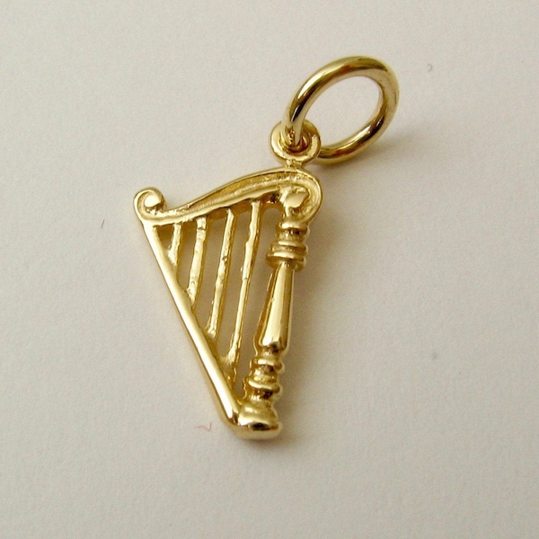 Genuine SOLID 9ct YELLOW GOLD Harp Musical Instrument charm pendant