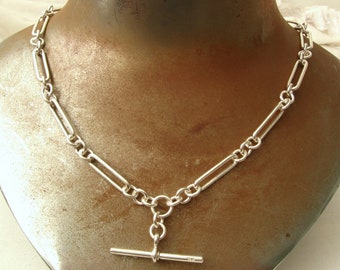 スターリングシルバーの懐中時計チェーン ダブルアルバートTバー