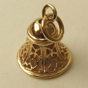 Genuine SOLID 9K 9ct YELLOW GOLD 3D Large Filigree Bell Wedding charm/pendant Gift