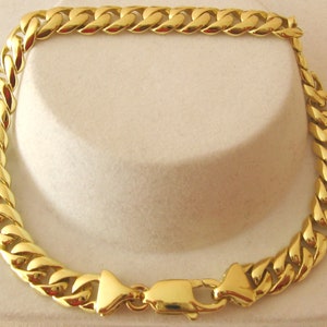 Genuine SOLID 9K 9ct YELLOW GOLD Unisex Half Round Curb Cuban Link Bracelet with Parrot Clasp 19.5 cm