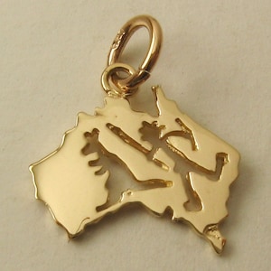 Charm/pendentif véritable carte d'Australie, aborigène et kangourou, carte d'Australie 9 carats 9 carats