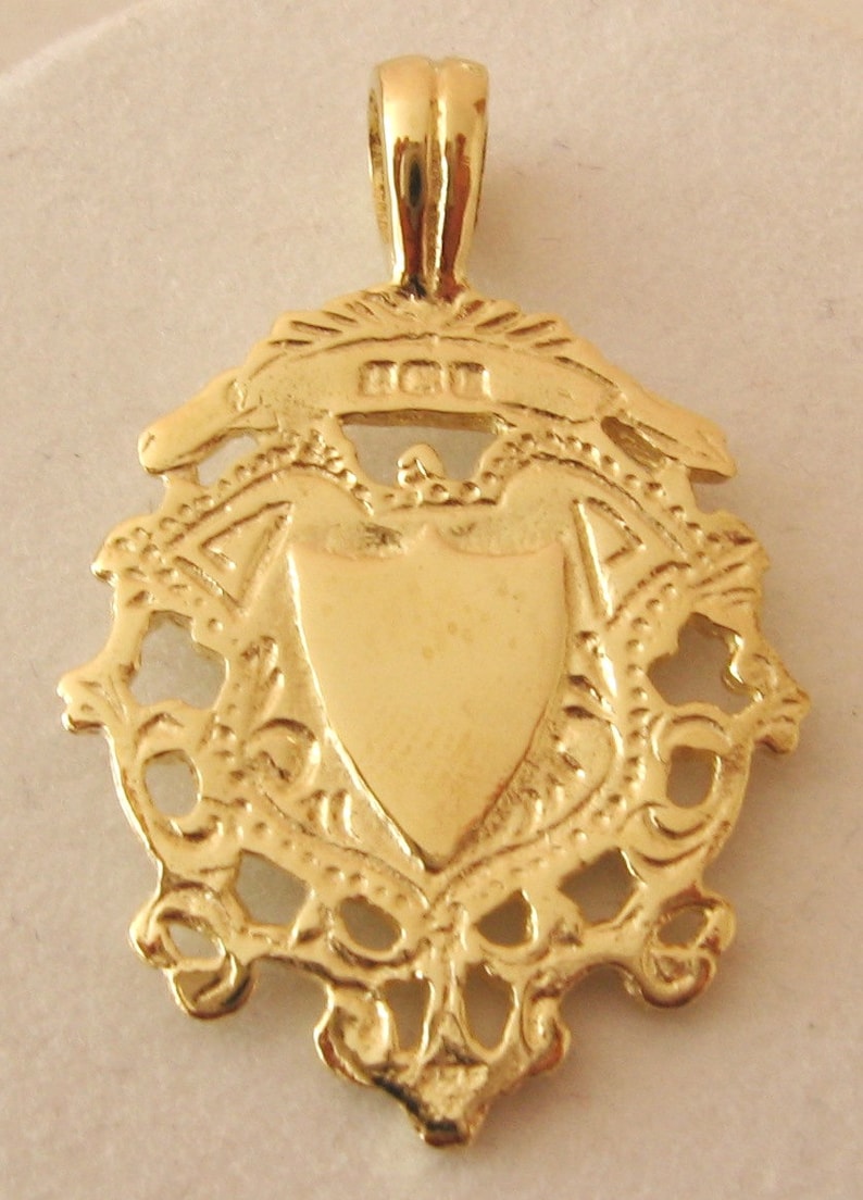 Genuine SOLID 9K 9ct YELLOW GOLD Large English Shield Pendant Double Sided