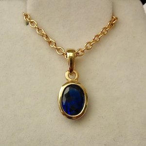 8x6mm Genuine SOLID 9K 9ct YELLOW GOLD September Birthstone Sapphire Pendant