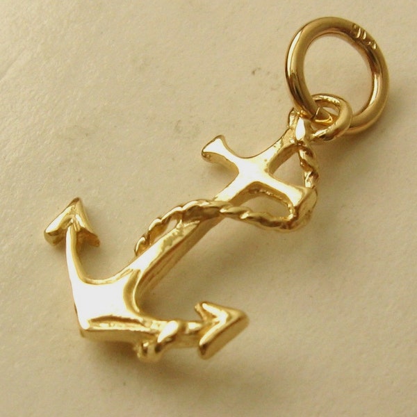 Pendentif à breloque ancre bateau véritable en or massif 9 carats