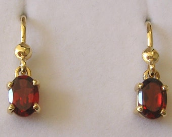 8x6mm Genuine SOLID 9K 9ct YELLOW GOLD January Birthstone Garnet Dangle Hook Earrings