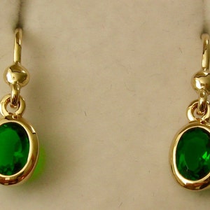 7x5mm Genuine SOLID 9K 9ct YELLOW GOLD May Birthstone Emerald Dangle Hook Earrings