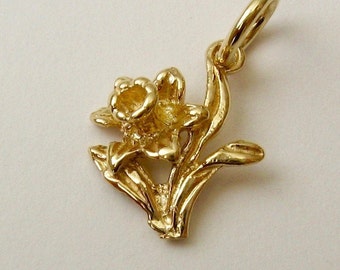 Genuine SOLID 9K 9ct YELLOW GOLD Daffodil Flower charm/pendant