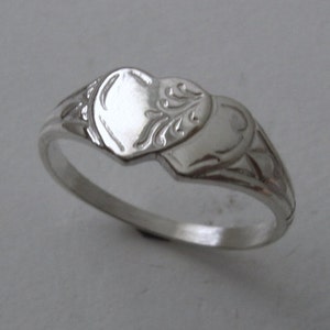 Genuine SOLID 925 Sterling Silver Double Heart Signet Ring Size J/5 to Q/8.5 Same Price