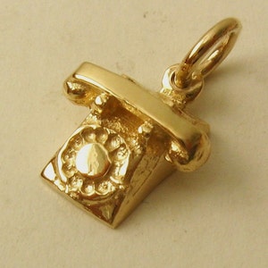 Genuine SOLID 9K 9ct YELLOW GOLD 3D Vintage Telephone charm/pendant