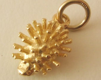 May include: A gold-colored charm in the shape of a hedgehog. The charm has a loop for attaching to a necklace or bracelet.