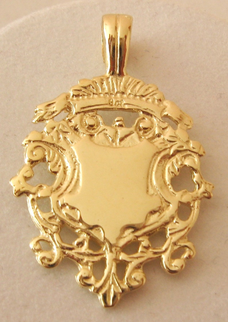 Genuine SOLID 9K 9ct YELLOW GOLD Large English Shield Pendant Double Sided