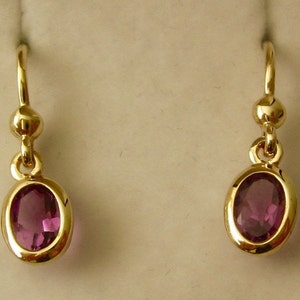 7x5mm Genuine SOLID 9K 9ct YELLOW GOLD February Birthstone Amethyst Dangle Hook Earrings