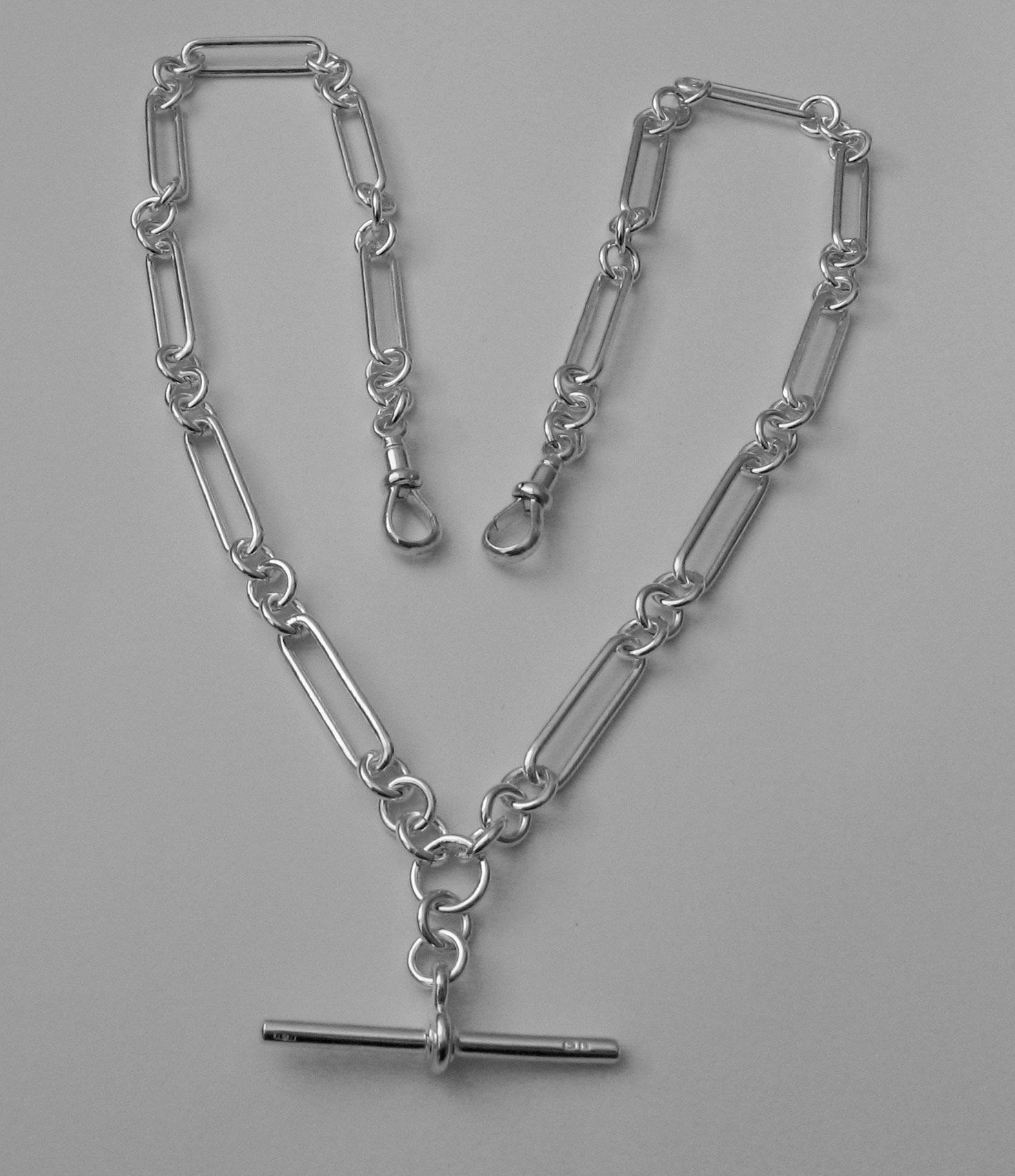 Genuine SOLID 925 STERLING SILVER Albert Chain Necklace with T Etsy