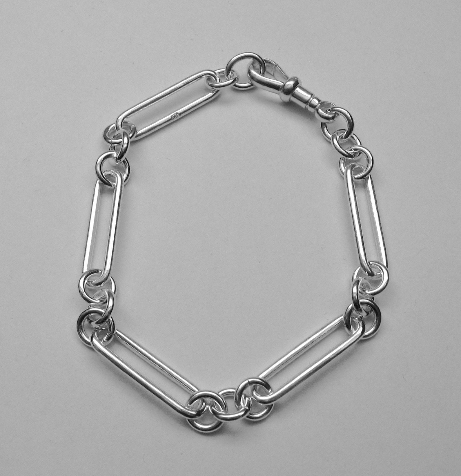 Genuine SOLID 925 STERLING SILVER Trombone Link Albert Bracelet