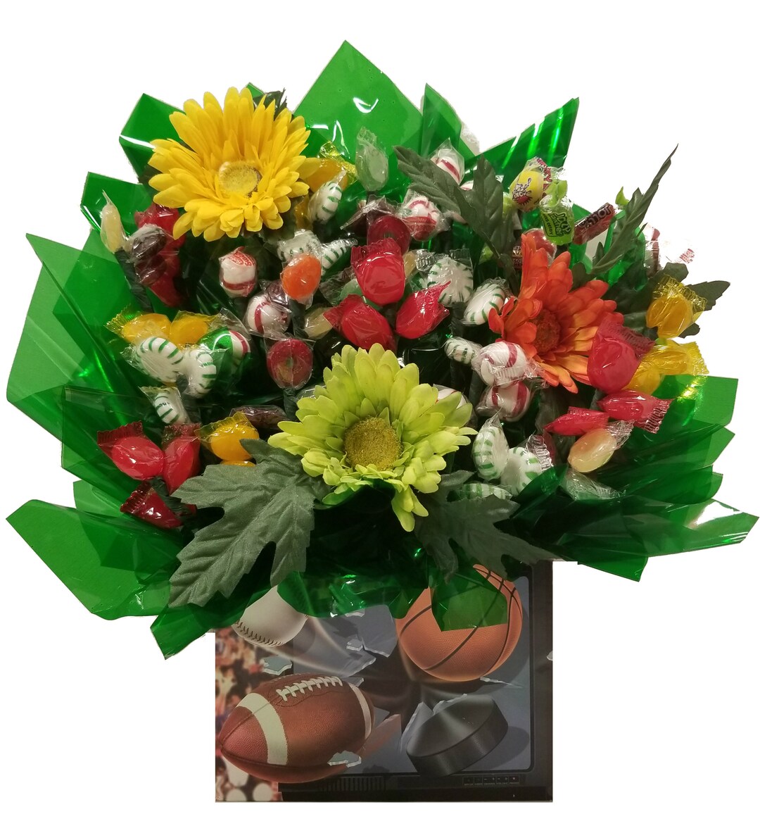 Sports Gift Box With Hard Candy Bouquet Great as a Birthday, Fathers