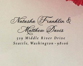 Romantic Formal Wedding Address Stamp with Two Full Names, Script Custom Return Address Stamp, Self-Inking or Wooden